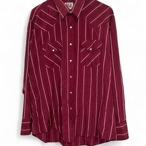 Ely Cattleman Burgundy Striped Button Down Shirt